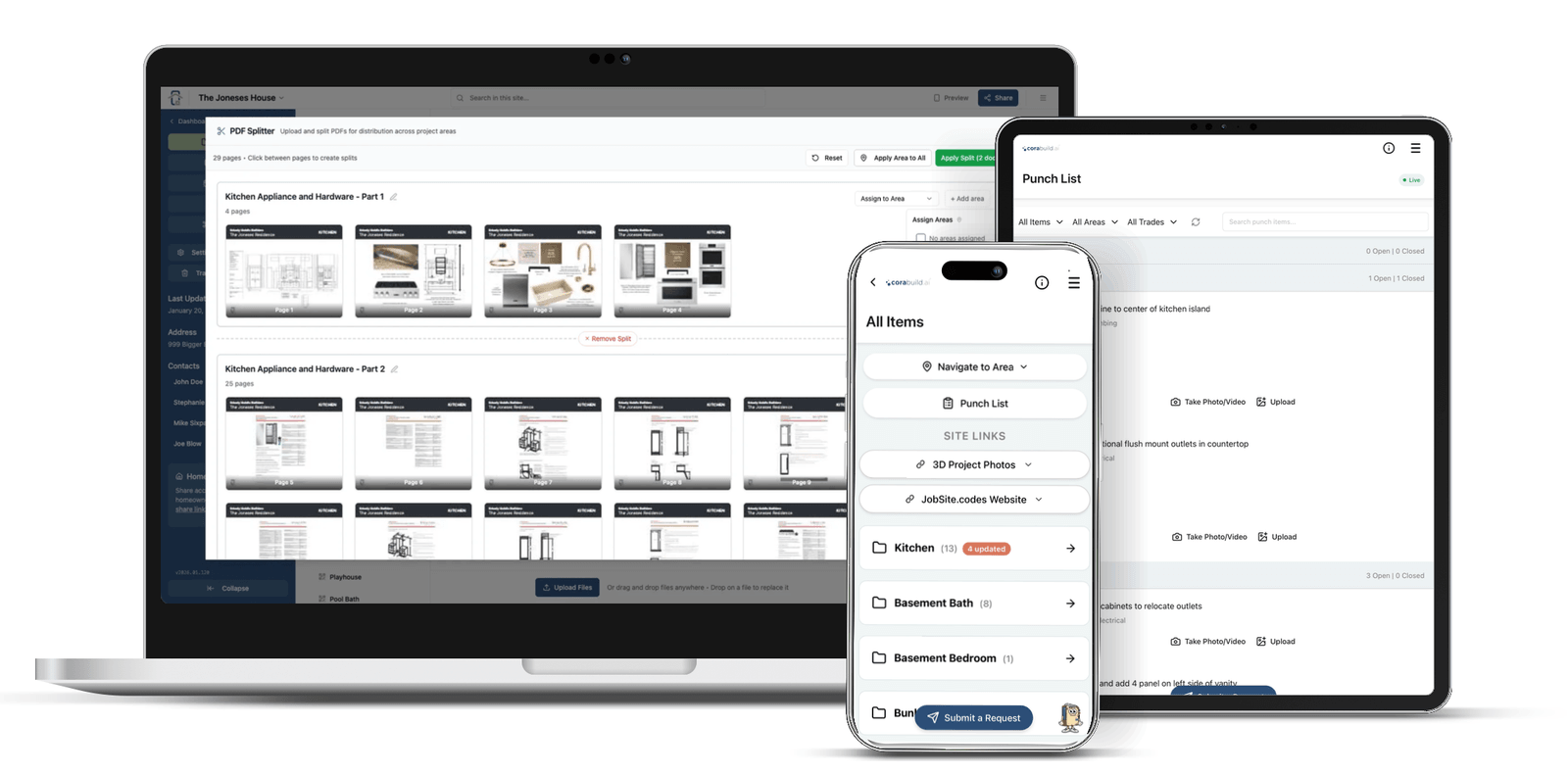 corabuild.ai shown on a laptop, phone, and tablet